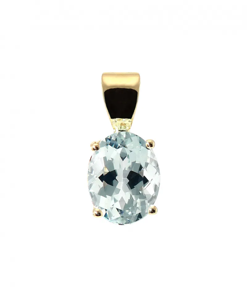 Pendentif Aigue Marine Bleue Ovale 9x7mm en Or Jaune 750 pour femme - Bijoux Trabbia Vuillermoz