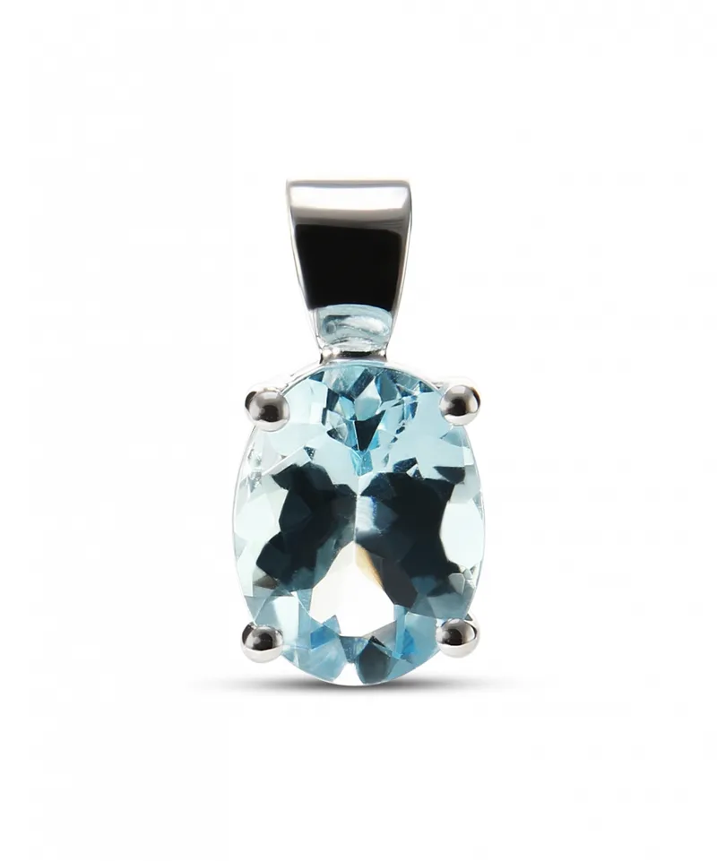 Pendentif Aigue Marine Bleue Ovale 9x7mm en Or Blanc 750 pour femme - Bijoux Trabbia Vuillermoz