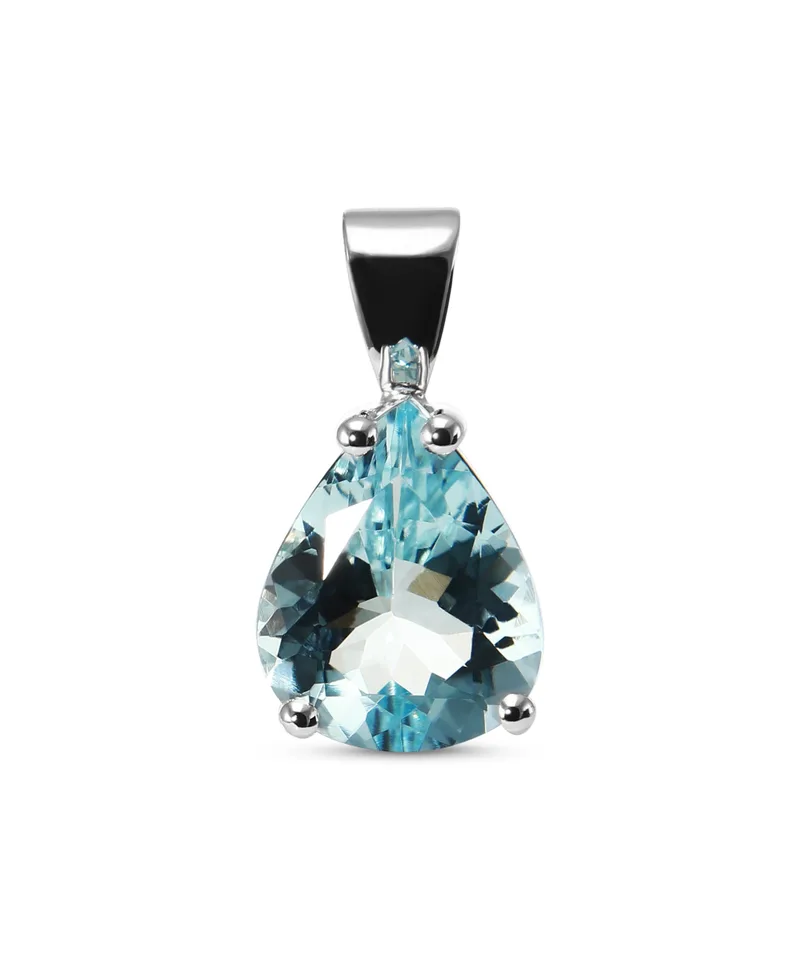 Pendentif Aigue Marine Bleue Poire 10x8mm en Or Blanc 750 pour femme - Bijoux Trabbia Vuillermoz