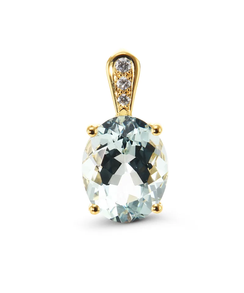 Pendentif Aigue Marine Bleue Ovale 10x8mm et Diamant en Or Jaune 750 pour femme - Bijoux Trabbia Vuillermoz